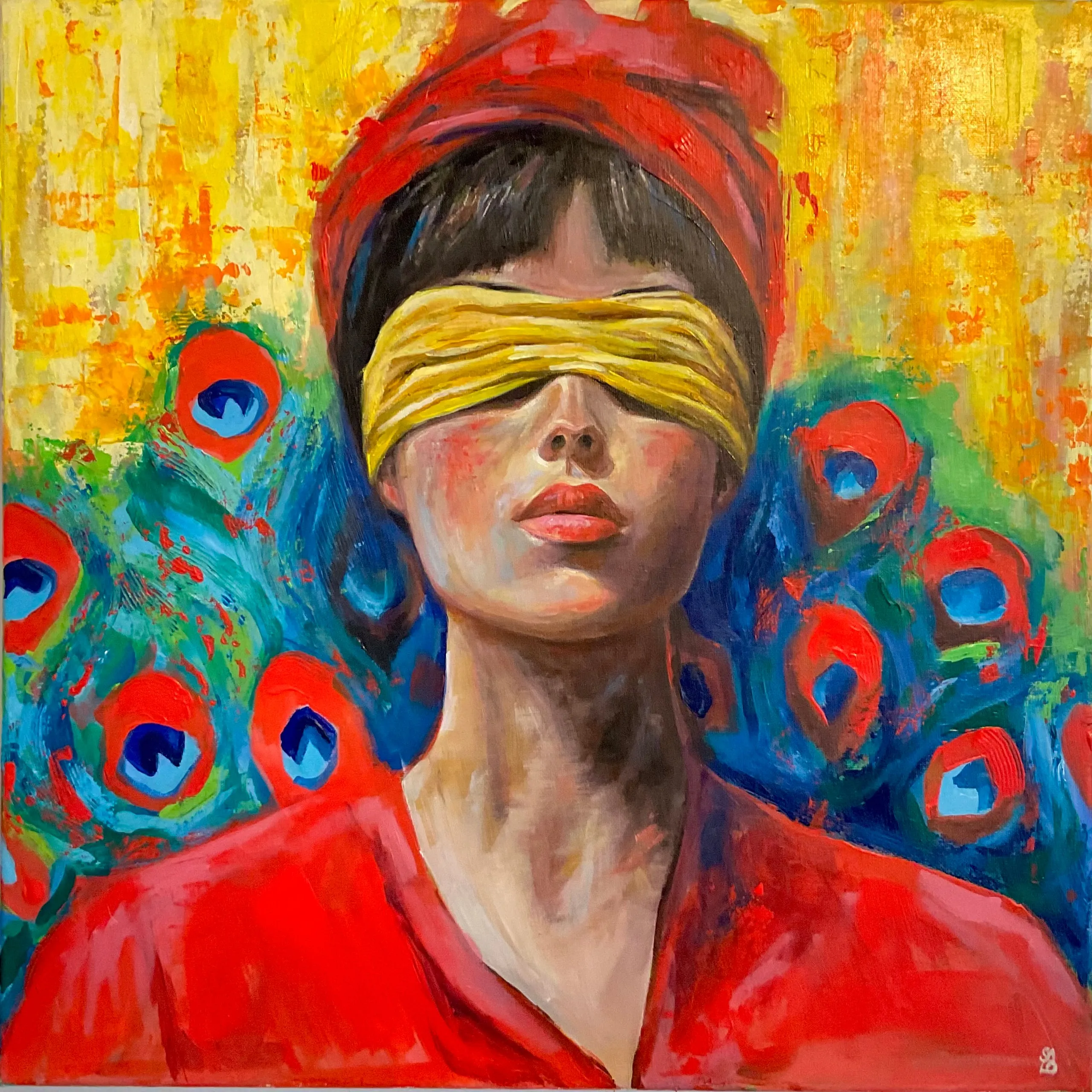 La dea bendata, 2024, Acrilico su tela, 50 × 50 cm — Sara Longhi