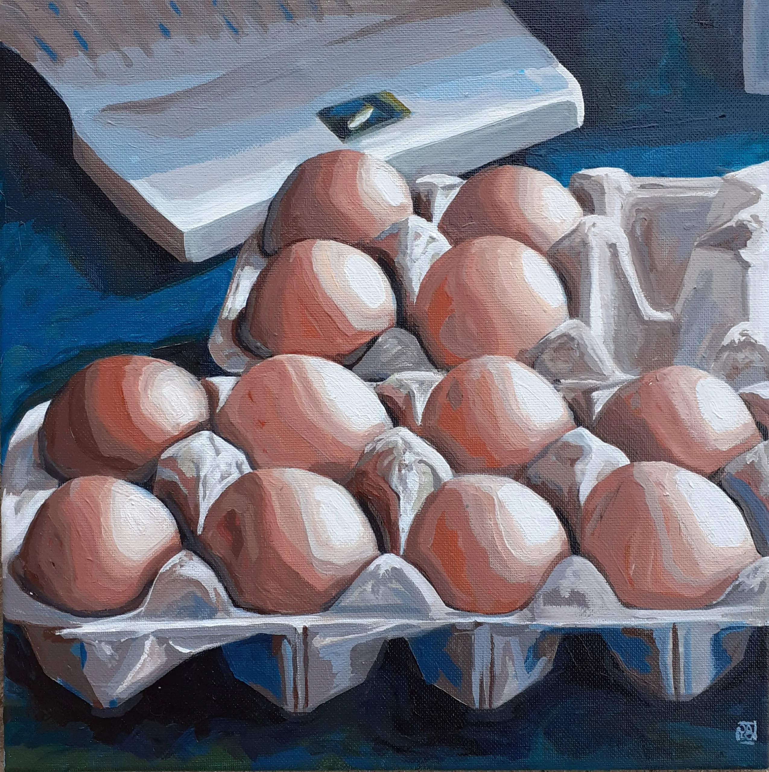 Una dozzina d'uova, 2023, Olio su tela, 30 × 30 cm — Sara Longhi