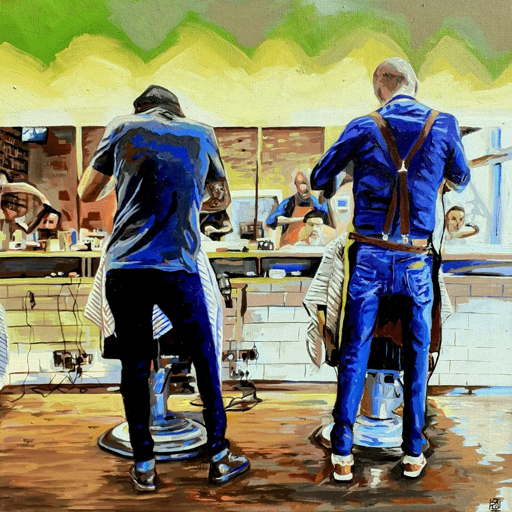 Quattro barbieri, 2020, Acrilico su tela, 50 × 50 cm — Sara Longhi