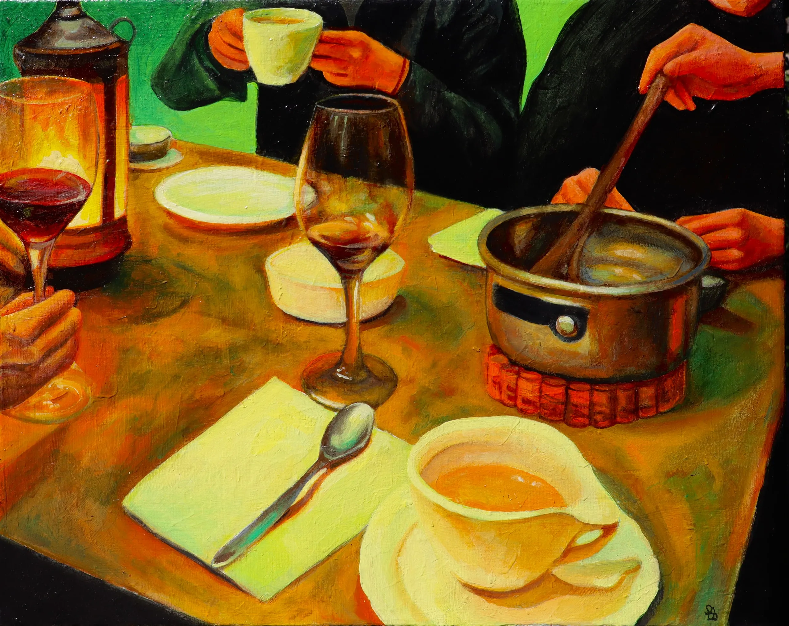 Minestrina di mezzanotte, 2026, Acrilico su tela, 60 × 40 cm — Sara Longhi